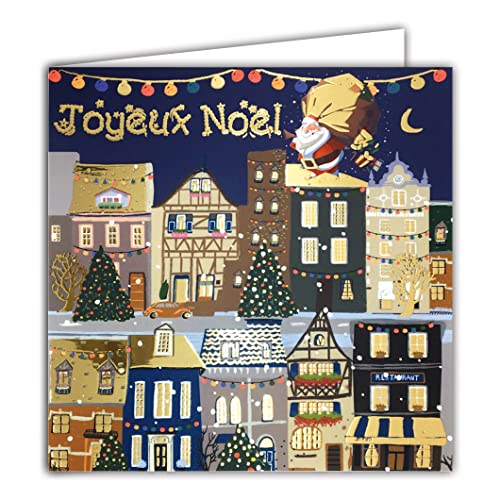 Afie 23017 Quadratische Karte in Gold glänzend Weihnachtsmann Happy City Tannenbaum Lichterkette mit weißem Umschlag von Afie