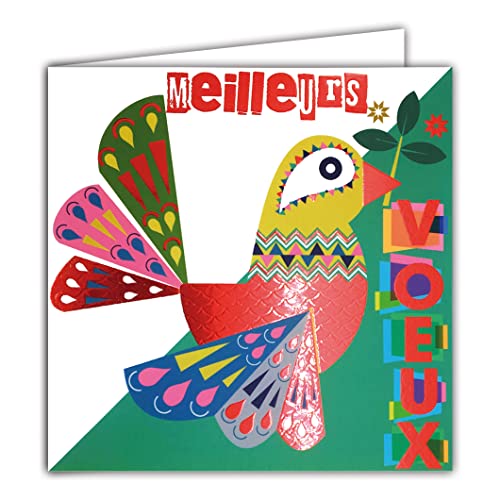 Afie 23059 Grußkarte, quadratisch, Aufschrift "Happy Year", glänzend, Motiv: Vogel Taube, Frieden, Feiertage am Ende des Jahres, mit weißem Umschlag von Afie