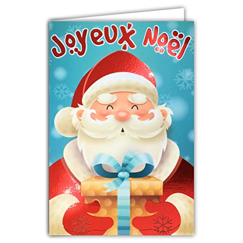 Afie 61-5625 Karte Frohe Weihnachtsmann rot glänzend glitzernd Flamboyend Geschenk Mütze Hut Bommel Schneeflocken Party mit weißem Umschlag von Afie