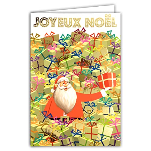 Afie 61 – 5631 Karte mit Aufschrift „Joyeux Santa“, Goldfarben, glänzend, glitzernd, Flamboyend, zum Ende des Jahres, mit weißem Umschlag von Afie