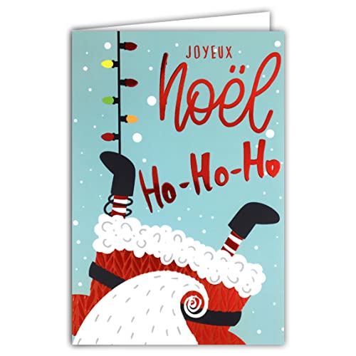 Afie 61-5655 Karte Frohe Weihnachten Ho Ho Ho Rot glänzend glitzernd Flamboyant Lustig Weihnachtsmann Bart Lichterkette Weihnachtsfest mit weißem Umschlag von Afie