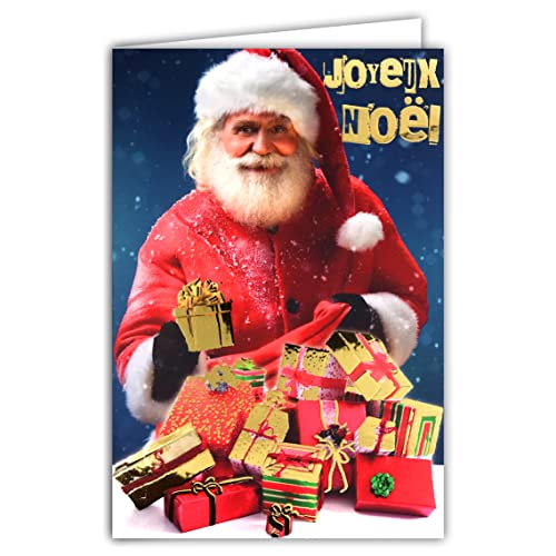Afie 61-5672 Weihnachtskarte mit Umschlag und Vergoldung in glänzendem Gold, glitzernd, rot, traditionell, Bartmütze, Verteilung, Geschenkpakete, Schleifen von Afie