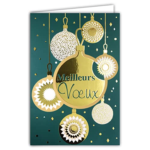 Afie 61-5687 Grußkarte für die Präsentation der besten Wünsche, mit Umschlag und goldener Vergoldung glänzend, glitzernd, glitzernd, mit Weihnachtskugeln, geometrisches Dreieck, Wassergrün von Afie