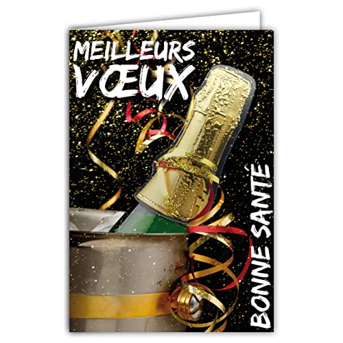 Afie 61-6021 Karte mit Umschlag und Collage in Relaf Weinflasche in Gold glänzend wünscht ein gutes Jahr präsentieren Ihre besten Wünsche Champagnerkühler gute Gesundheit von Afie