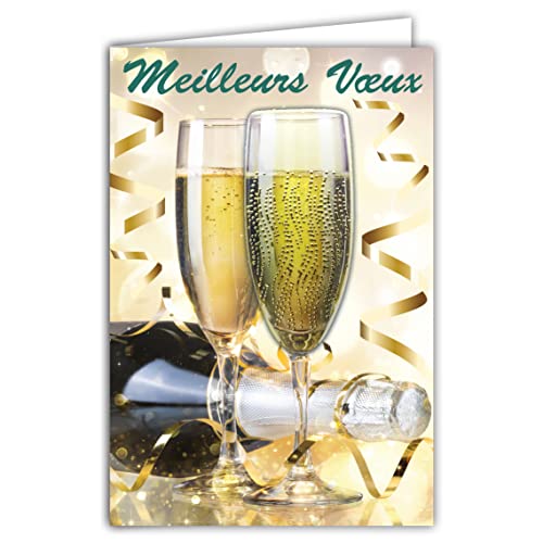 Afie 61-6022 Glückwunschkarte mit Umschlag und Collage in Relief-Flute Weinflüsse, goldfarben, glänzend, glitzernd, für ein gutes Jahr, zeigt Ihre besten Wünsche, Champagnerflasche, gute Gesundheit von Afie