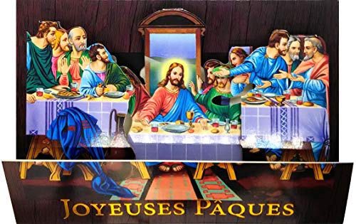 Afie 62-1011-A Pop-Up-Karte, 3D, Frohe Ostern in Gold glänzend und mit weißem Umschlag – Jesus Christus Cene letzten Mahlzeiten zum Teilen von Brot Wein, Aposter, Party, Frühjahr von Afie