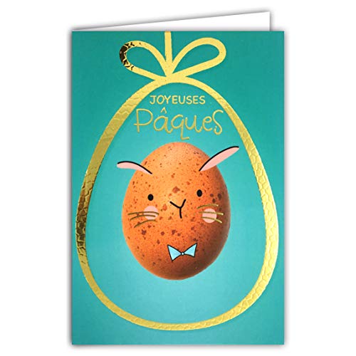 Afie 62-1018 Glückwunschkarte Happy Ostern Hase in Gold glänzend – mit Umschlag – Format geschlossen 115 x 170 mm; Französische Herstellung; Muschel, Himmelblau von Afie