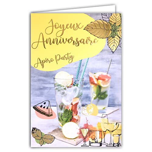 Afie 65-1304 Glückwunschkarte zum Geburtstag, Apéro Party, Gold glänzend, inkl. Umschlag, hergestellt in Frankreich von Afie