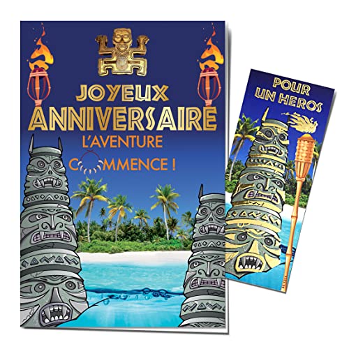 Afie 65-1311 Glückwunschkarte zum Geburtstag, mit Lesezeichen aus Gold glänzend, inkl. Umschlag, hergestellt in Frankreich, Totem Feu Survie Tribus von Afie