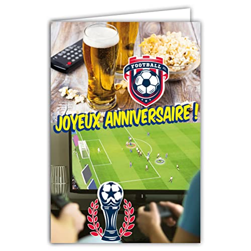 Afie 65-1341 Glückwunschkarte zum Geburtstag, Fußball, Champions Supporters Match TV Fan Zone Videospiel, Stadion, Pop-corn, mit Umschlägen, hergestellt in Frankreich von Afie
