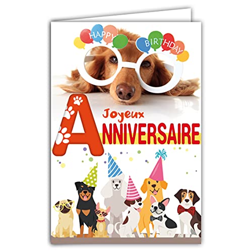 Afie 67-1228 Glückwunschkarte zum Geburtstag, Hunde, Welpen, Tiere, Party, Brille, Hüte mit Umschlag weiß, Format 12 x 17,5 cm von Afie