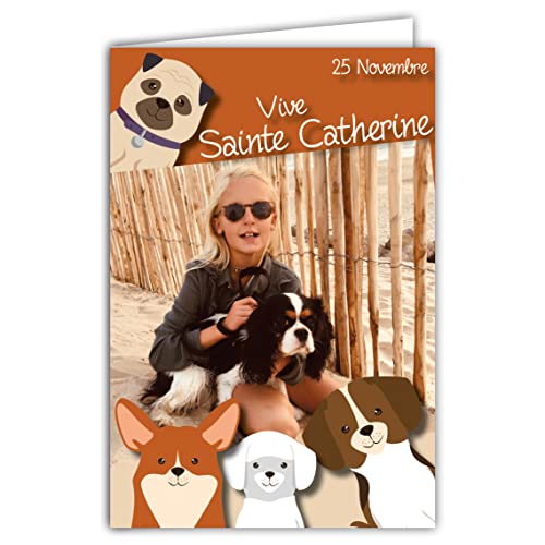 Afie 68-1306 Karte mit Umschlag "Vive Sainte Catherine", 25. November, gute Party, für kleine Mädchen, die Hunde lieben, Spaziergang Sand Meer Ganivelle Holz Braun Sammelkarte zum Sammeln von Afie