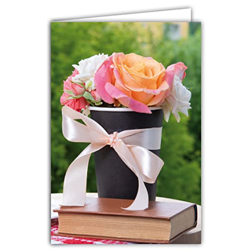 Afie 68-4009 Innenkarte weiß mit Umschlag – Blumenstrauß Rosen Orange Pastell Schleife Leseband für Sie Happy Birthday Gute Party Mädchen Frau Mutter Oma Dankeschön von Afie