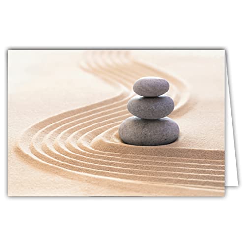 Afie 68-4012 weiße Karte mit Umschlag – Kieselsteine Sand Garten Zen Meditation Erholung Relax positive Energien Naturkräfte für dich Alles Gute zum Geburtstag Gute Party Danke Mut von Afie