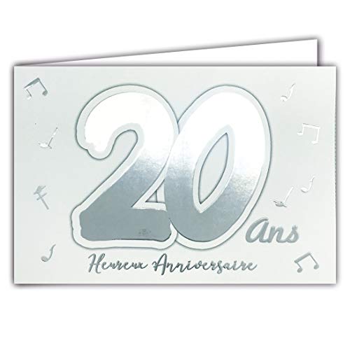 Afie 69-2202 Glückwunschkarte zum 20. Geburtstag mit Musiknoten, die auf weißem Hintergrund glänzen, mit Umschlag; Format geschlossen 17 x 11,5 cm von Afie