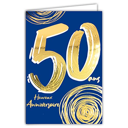 Afie 69-2450 Glückwunschkarte zum 50. Geburtstag Gold glänzend strukturiert für Herren, Farbtext, für den Innenbereich, mit Umschlägen, hergestellt in Frankreich, ColorAges von Afie