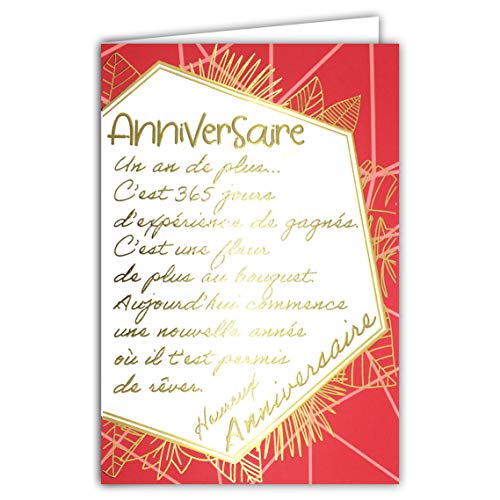 Afie 69-3003 Geburtstagskarte, groß, goldfarbene Wörter, mit tropischem exotischem rosa Glanz, mit farblich sortierten Umschlägen, geschlossenes Kartenformat 11,5 x 17 cm, hergestellt in Frankreich. von Afie