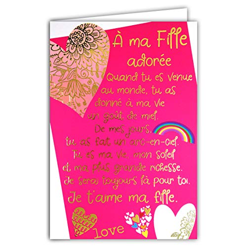 Afie 69-3039 Glückwunschkarte für meine Tochter mit großem Text in vergoldeter Schrift mit passendem Umschlag - geschlossene Karte Größe 11,5 x 17 cm - Made in France von Afie