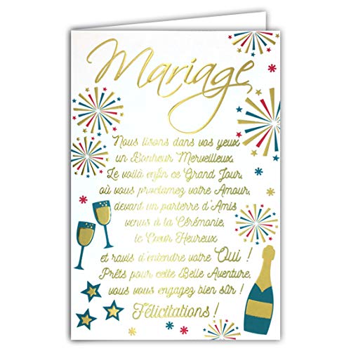 Afie 69-3045 Glückwunschkarte Hochzeit Worte in Gold Gold vergoldet leuchtet Feuerwerk Sterne Wein. Lieferung mit Umschlag. Format geschlossen: 11,5 x 17 cm. von Afie
