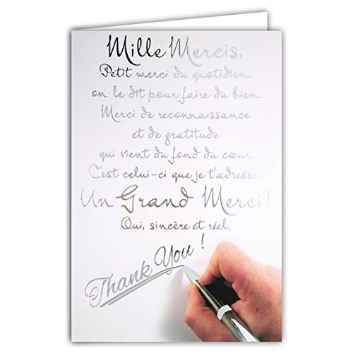 Afie 69-3054 Große Text-Merci-Karte in Gold und Glänzend mit farblich passendem Umschlag Geschlossene Kartengröße 11,5 x 17 cm Hergestellt in Frankreich Handschreiber von Afie