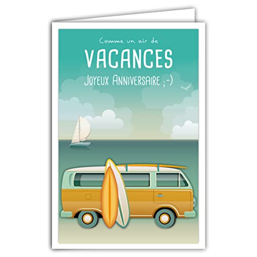 Afie 69-4304 HA Geburtstagskarte mit Umschlag Mini-Poster im Format 17 x 11,5 cm wie ein Urlaubsflüge, Surfbretter, Segelboot, Strand, Retro, Vintage von Afie