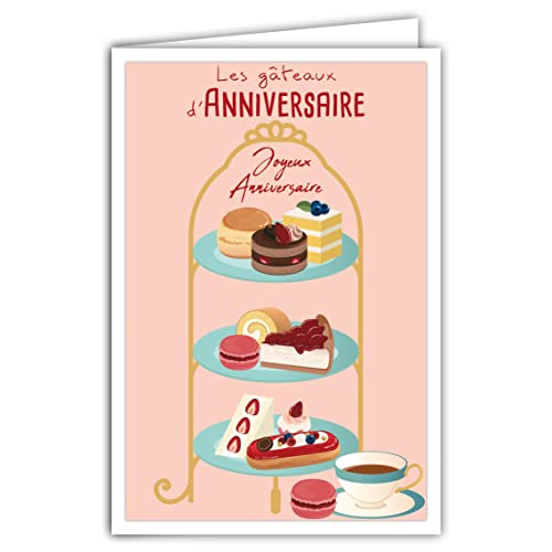 Afie 69 – 4308 Geburtstagskarte mit Umschlag für Mädchen, Damen, Gourmande, Mini-Poster, Format 17 x 11,5 cm, Etagere für Kuchen, Gebäck, Obst, Teestube, Kaffee, Retro Vintage von Afie