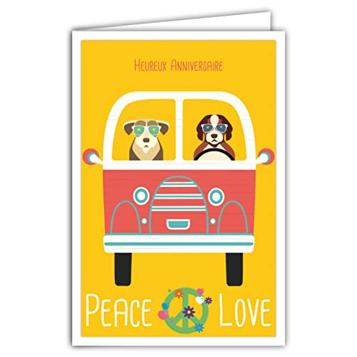 Afie 69-4323 Glückwunschkarte zum Geburtstag mit Umschlag – Mini-Poster im Format 17 x 11,5 cm – Peace and Love, Auto-Sammlung, Hunde, Sonnenbrille, Retro, Vintage von Afie