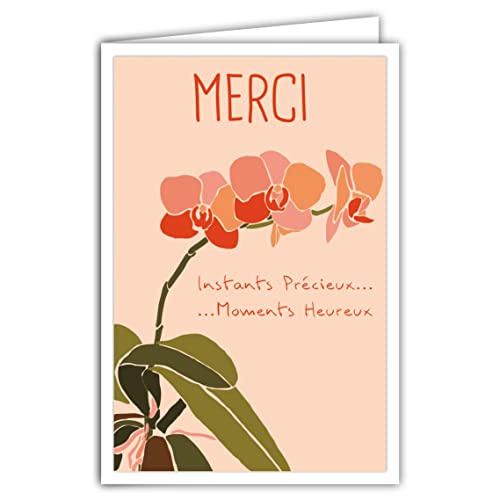 Afie 69-4350 Dankeskarte mit Umschlag – Mini-Poster, Format 17 x 11,5 cm, Retro-Stil, Vintage, Illustration Grafik – kostbare Momente, glückliche Momente, Pflanzen, Blumen, Orchidee, Dankeschön von Afie