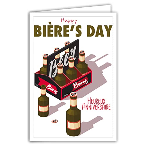 Afie 69-4357 Geburtstagskarte Happy Bier 's Day mit Umschlag – Mini-Poster Format 17 x 11,5 cm Retro Vintage Illustration Grafik – Zythologe Bierlogue Brauer Malt Hopfenbar von Afie