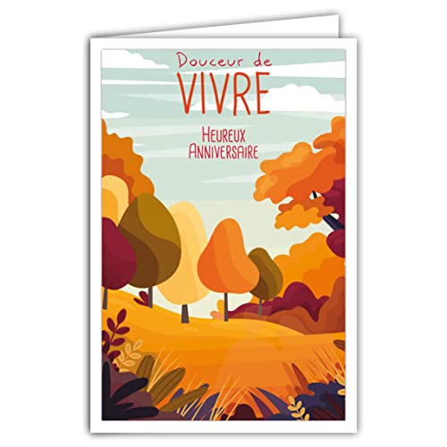 Afie 69-4360 Glückwunschkarte zum Geburtstag, mit Umschlag – Mini-Poster, Format 17 x 11,5 cm, Retro-Stil, Vintage, Grafik, weich, Bäume, Wald, Farben Herbst Natur von Afie