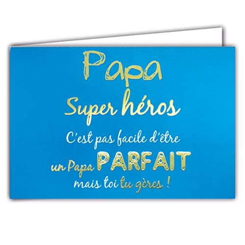 Afie 69-5104 Karte für einen Super Hero PAPA It's Not Easy to Be Perfect But You Manage Gold Words Shiny Blue Background; Comes with Envelope; Card Format Closed 17 x 11,5 cm; von Afie