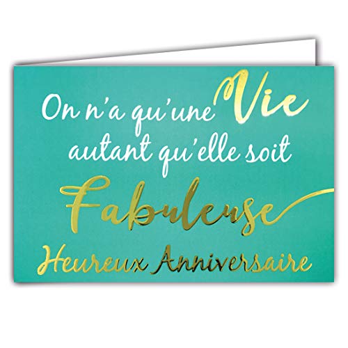 Afie 69-5108 Happy Birthday Karte "We have a life as much as it is Fabulous Gold Words Glänzend Türkis Blau Grün Hintergrund " Lieferung mit Umschlag Kartenformat geschlossen 17 x 11,5 cm von Afie