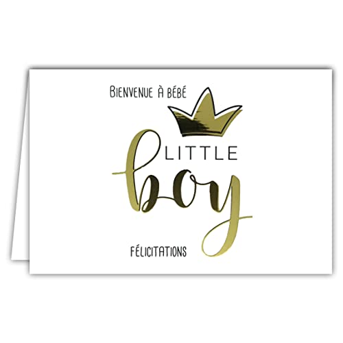 Afie 69-5151 Glückwunschkarte für Baby Little Boy, goldfarbene Buchstaben, glänzend, zur Geburt oder Adoption kleiner Prinz Krone, Königsformat, horizontal, mit weißem Umschlag, Format 17,5 x 12 cm von Afie