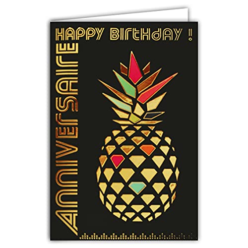 Afie 69 – 7041 Geburtstagskarte Ananas mit Heißfolie Format 12 x 17,5 cm + Umschlag weiß von Afie