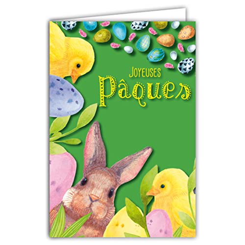 Afie Frohe Ostern Party Frühling Kaninchen Küken Gelb Huhn bemalte Eier Tiere Illustration Kinder Jugend mit Umschlag Format 12 x 17,5 cm PEFC Papier 300 g glänzend 62-1019 von Afie