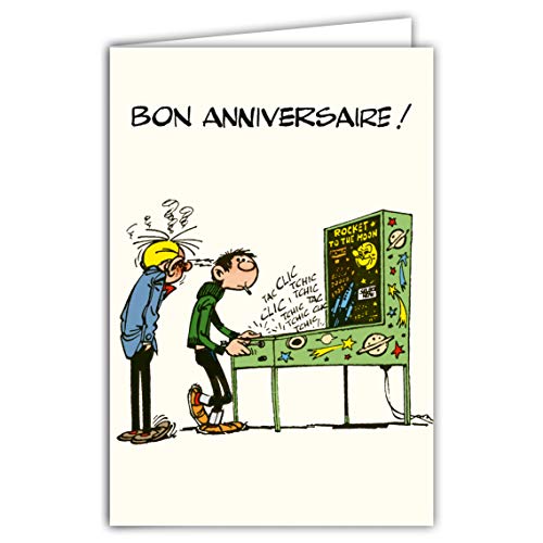 Afie GLCT-0182 Karte Happy Birthday Gaston Lagaffe Fantasio Vintage Origine Flipper Billard Pinball Arcade-Spiel BD Comic Lustig Belgische Charakter Gag Gaffes Franquin von Afie