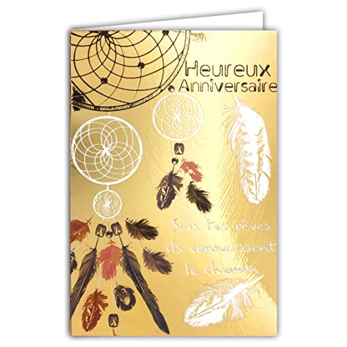 Afie Glückwunschkarte, für Geburtstage, Gold glänzend, glitzernd, inkl. Umschläge, hergestellt in Frankreich, Motiv "Träume in der Träume" von Afie