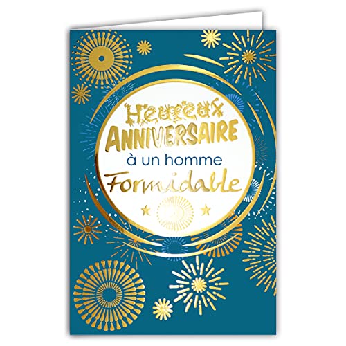 Afie Glückwunschkarte zum Geburtstag an einen Mann fantastisch Feuerwerk Gold Sterne Blau Hergestellt in Frankreich 69-7085 von Afie