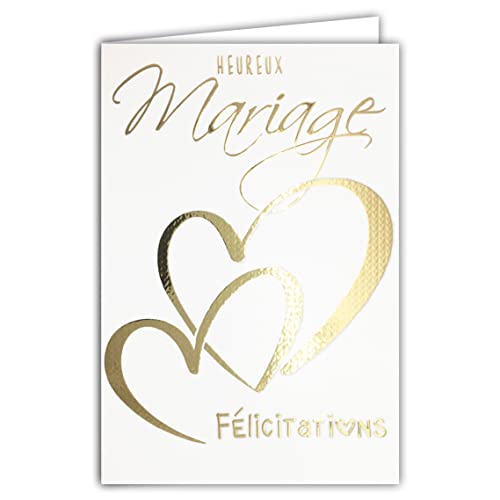 Afie Glückwunschkarte zur Hochzeit (63-1154), 2 Herzen, Gold glänzend, glänzend, inkl. Umschläge, hergestellt in Frankreich von Afie
