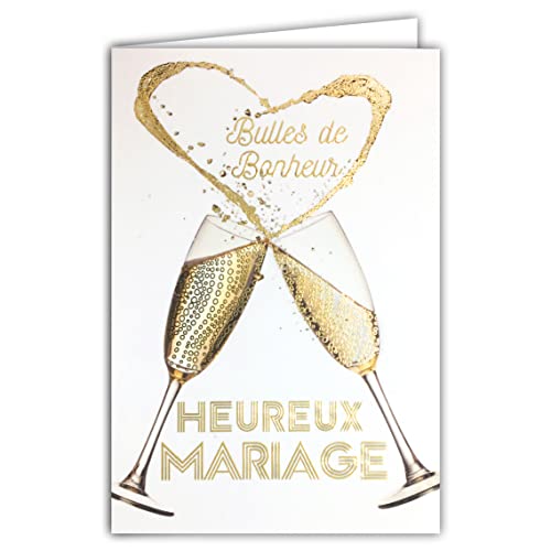 Afie Glückwunschkarte zur Hochzeit (63-1155), 2 Sektflöten, Champagnerherz in Herzform, glänzend, glänzend, mit Umschlägen, hergestellt in Frankreich von Afie