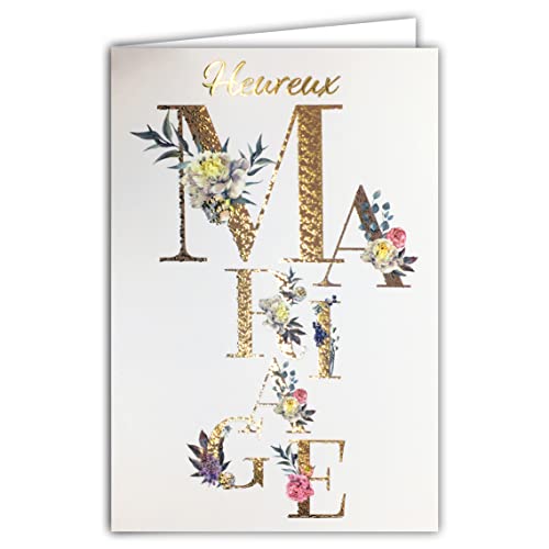 Afie Grußkarte zur Hochzeit (63-1151) Gold glänzend glänzend glänzend inkl. Umschlag - hergestellt in Frankreich - Bohme Chic Blumen Eukalyptus Rose Pfingstrosen von Afie