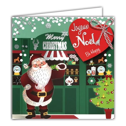 Afie Quadratische Karte, Motiv Happy Santa, silberfarben, glänzend, mit weißem Umschlag, 15 x 15 cm – Herz Toc Toc Schlapper eingeben Shop Süßigkeiten Dekoration Weihnachtsbaum 25. Dezember Feiertage von Afie