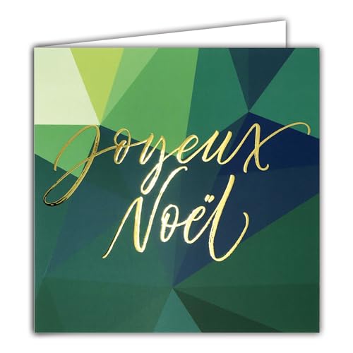 Afie Quadratische Karte Frohe Weihnachten in Gold glänzend mit weißem Umschlag 15 x 15 cm – Blaugrün Tannenbaum geometrisch dreieckig Facetten Abstrakt 25. Dezember Feiertage Ende des Jahres – von Afie
