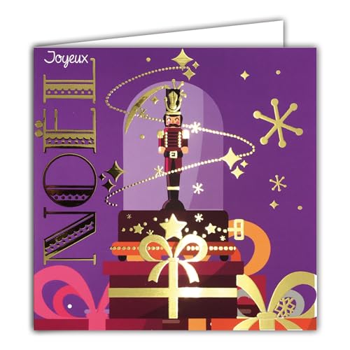 Afie Quadratische Karte Frohe Weihnachten in Gold glänzend mit weißem Umschlag 15 x 15 cm – Nussknacker König Prinz Ballett Fee Geschenk Tänzerin Stern Musik Tschaikowsky Party Ende des Jahres – von Afie