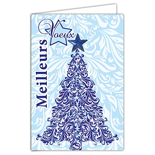 Afie Set 10 Karten + 10 Umschläge - Beste Wünsche Weihnachtsbaum Collage Stern Blau LOT10-61-4069-B BA von Afie