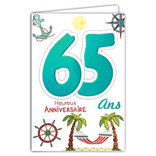 Age MV 69 – 2039 Karte Geburtstag 65 Jahre Herren Damen Motiv Ruhestand Erholung Urlaub Palmen Hängematte Anker Kompass Ruder Soleil von Afie