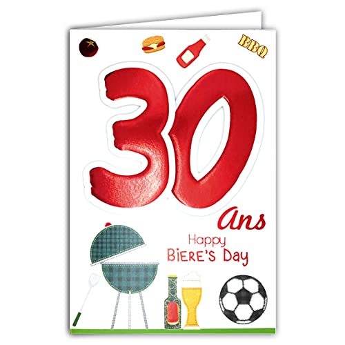 Age Mv 69-2028 Geburtstagskarte zum 30. Geburtstag, Motiv: Bier Fußball BBQ Hamburger Party Freunde von Afie