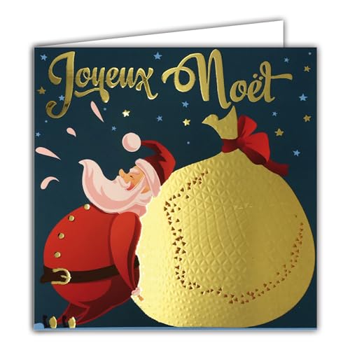 Quadratische Karte, Motiv "Happy Santa", goldfarben, glänzend, mit weißem Umschlag, 15 x 15 cm – Dunstabzugshaube, Geschenktasche, Spielzeug, 25. Dezember, Partys, Jahresende, Sterne – hergestellt in von Afie
