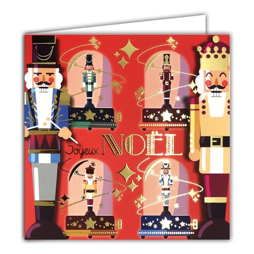 Quadratische Karte Frohe Weihnachten in Gold glänzend mit weißem Umschlag 15 x 15 cm – Nussknacker König Prinz Ballett Fee Tänzerin Stern Spieluhr Tschaikowsky Party Ende des Jahres – hergestellt in von Afie