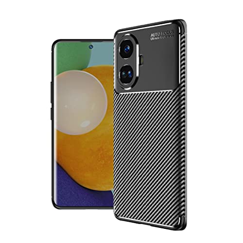 Afikyutu Handyhülle Kompatibel mit Realme 10 Pro+ / Realme 10 Pro Plus, Thin Case Premium Kohlefaser Material Design Silikon Flexible Stoßfeste Schutzhülle, Schwarz von Afikyutu